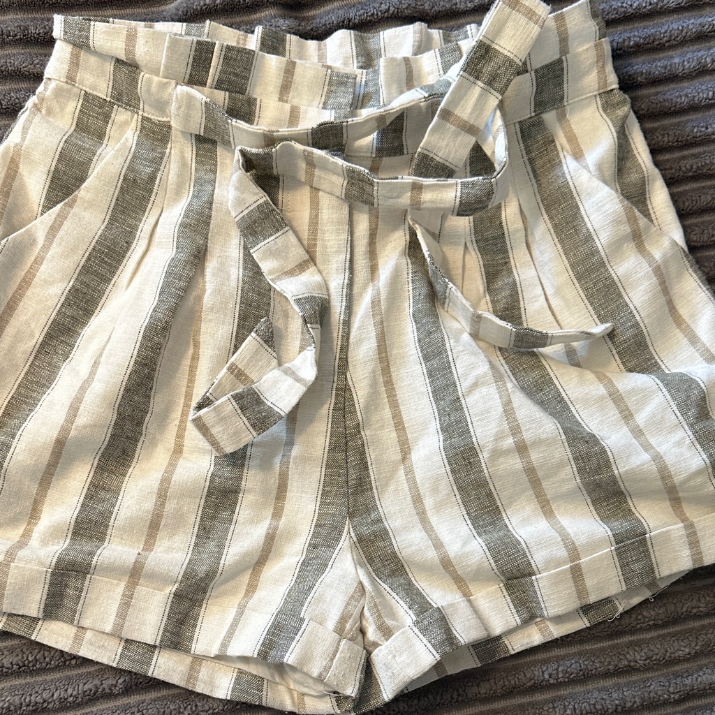Heartloom High Waist Striped Shorts - Gray And White